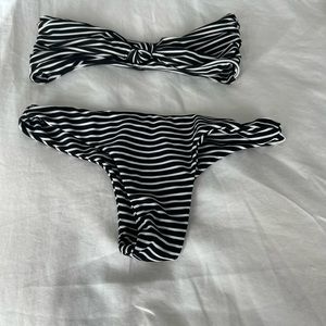 Mikoh Brazilian bikini. French stripes. Tube top and thong bottom size S.